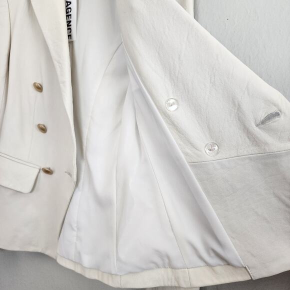 L'Agence Kenzie Lambskin Leather Double Breasted Blazer White Gold 2 NWT - Picture 16 of 16
